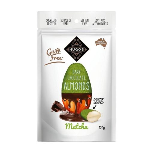 Picture of Hugos Dark Choc Matcha Dusted Almonds 120g